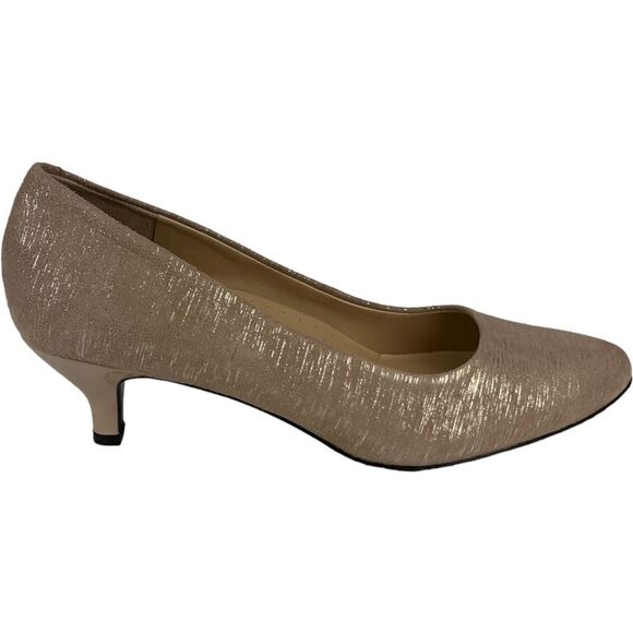 New Trotters Women Shoes US 10 Kitten Heel Pumps Kiera Tan Gold Pointed Toes - Picture 2 of 10